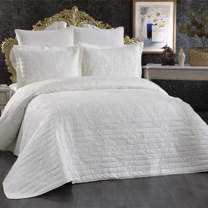 Alya Nakışlı Kapitone 3 Parça Yatak Örtüsü Takımı Krem