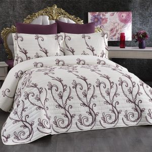 Alya Nakışlı Kapitone 3 Parça Yatak Örtüsü Takımı Mor