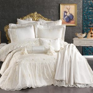 İnci 12 Parça Dantel ve Nakış Detaylı Gelin Seti